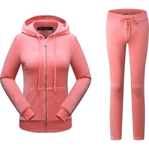 Juicy Lovers Brand Slim Velvet Women Sporting Suits Outdoor Jogging Tracksuits Hooded Collar Casual Sportswear suit
