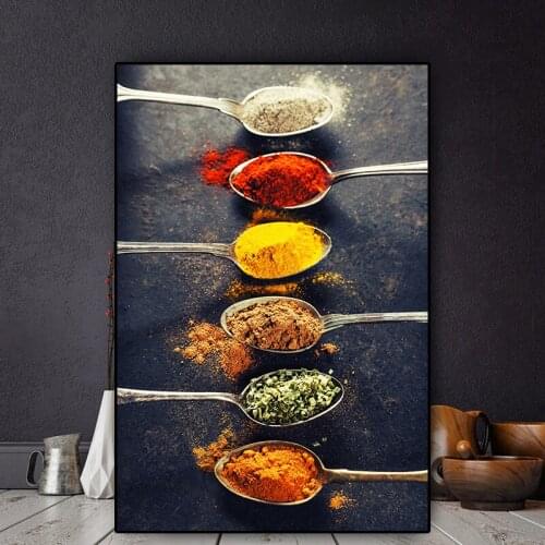 Household seasoning Spices Peppers Spoon Kitchen Wall Painting Food Pictures Print Poster Art Canvas Paintings for Home Decor