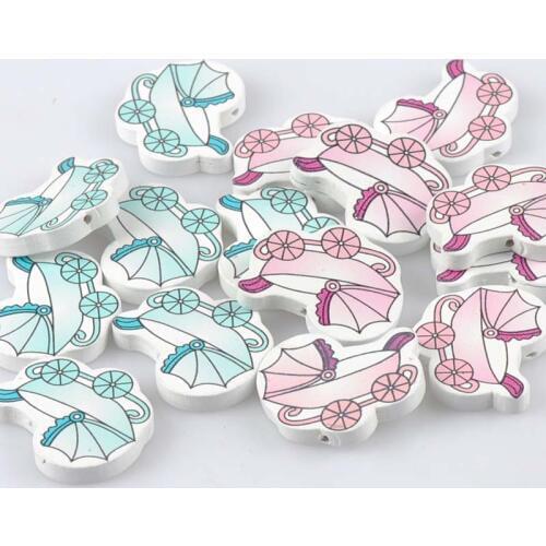 Natural Wooden beads 2017 Baby Carriage Spacer Beads For Jewelry Making 36x29mm 40Pcs Mixed Color DIY MT2013