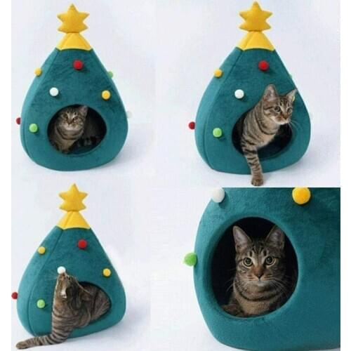 Winter Warm Sleeping Plush Cats Dog Bed House Pet Cave Christmas Tree puppies cute Cats Mat Nest Cushion Portable Pets Supplies