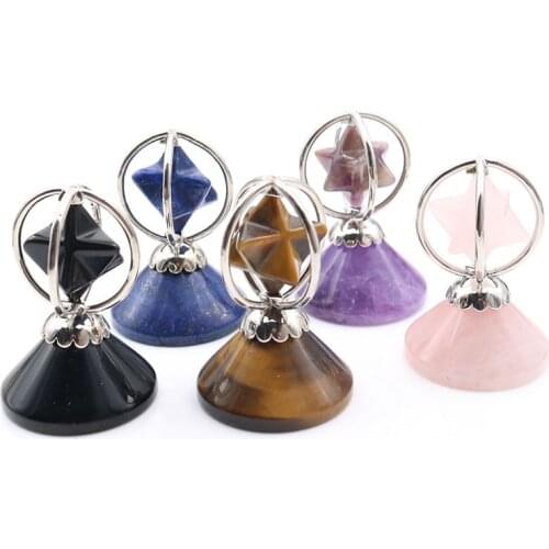 FYSL Silver Plated Wire Wrap Many Colors Quartz Stone Merkaba Geometric Shape Pendant Metaphysical Jewelry