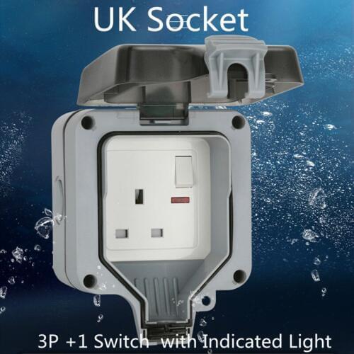 IP66 outdoor / bathroom waterproof wall switch UK standard wall socket 16A / 220-250V