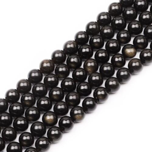 Natural Round Stone Beads, Natural Gemstone Hole Size 6/8/10mm Crystal Energy Stone Healing Power Smooth Gold Obsidian Beads