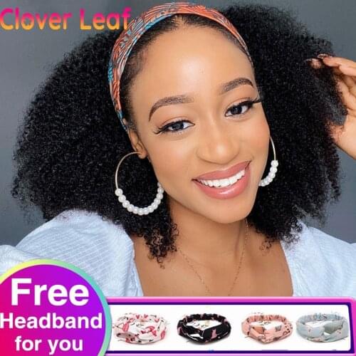 Clover Leaf Afro Kinky Curly Headband Wig Indain Remy 150% Headband Wigs Glueless Head Band Wigs Human Hair 10-28 Inches