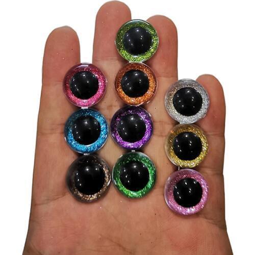 20pcs/lot 10color 10-30mm tiny round plastic clear toy safety eyes + glitter Nonwovens + white hard washer