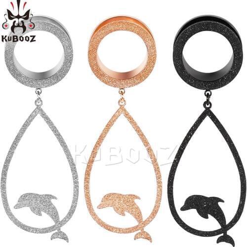 Kubooz Dull Polish Cute Dolphin Ear Piericng Plugs Stainless Steel Dangle Earrings Gagues Ear Expanders Body Jewelry Fashion Gif