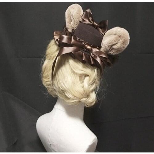 Sweet Lolita Ribbon Bow Mini Top Hat Cartoon Bear Ears Kawaii Cosplay Headdress D0LF