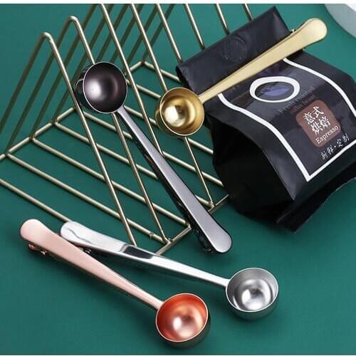 Multifunctional Coffee Scoop Durable 304 Stainless Steel Tea Measuring Cup Coffee Spoon With Portable Bag Seal Clip Kitchen Tool