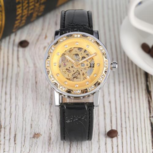 Fashion Diamond-encrusted Mechanical Watch Golden Transparent Dial Automatic-self-winding Business Style Mechanical Watches