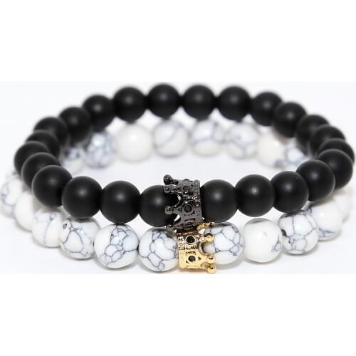 Fashion Onyx Stone Crown Charms Bracelet Natural Stone Beads Men Jewelry Bracelets for Women Couple Charm Jewelry