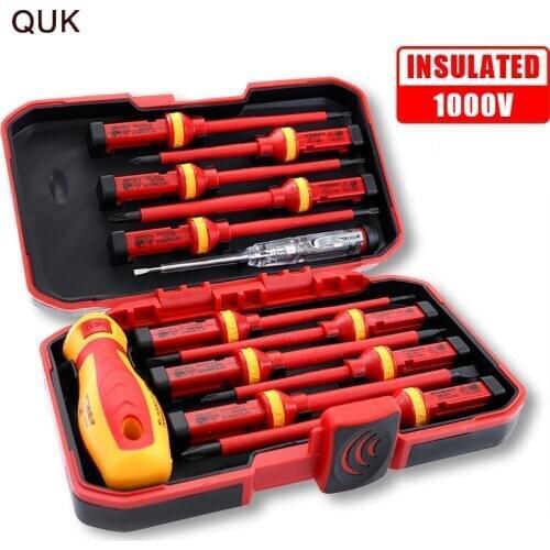 QUK Insulated Screwdriver 13 Pcs Set Magnetic Slotted Phillips Torx Screw Bits High Withstand Voltage Electrician Repair Tools