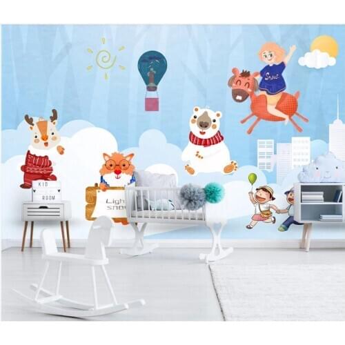 3d wall murals wallpaper for childrens room European minimalist hand drawn cartoon animal balloon photo wallpaper for walls 3 d