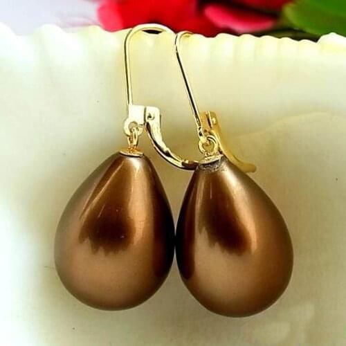 New Arrival Favorite Pearl Dangle Earring 20mm Rice Coffee South Sea Shell Pearl Gold Fine Jewelry Charming Women Party Gift