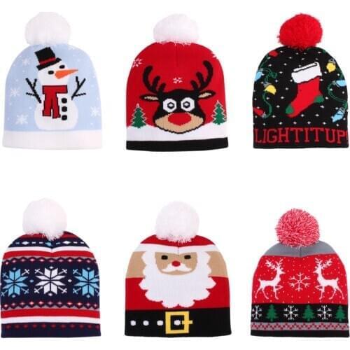New Year Knitted Jacquard Christmas Woolen Ball Cap Hat Childrens Adult Warm Hat New Year Christmas Decorations