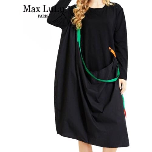 Max LuLu British Design 2021 Autumn Clothes Women Black Loose Dress Ladies Long Sleeve Casual Vestidos Female Punk Style Dresses