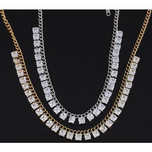 Punk Square Round Pendant Zircon Necklaces Stainless Steel Necklace For Women Pearl Necklace Gold Chain Choker Necklaces Jewelry