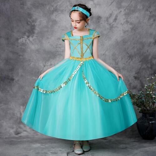 Girls Jasmine Dress Up Summer Kids Aladdins lamp Princess Costume Children Halloween Birthday Cosplay Fancy Carnival Outfits