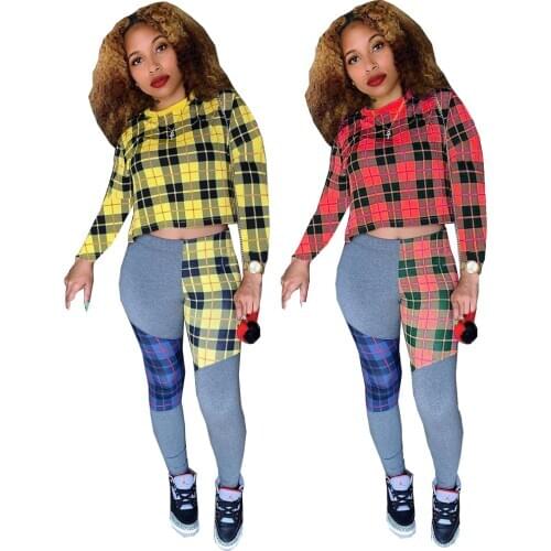 Clothing Vendor Fall women clothes women outfits colored patchwork trendy plaid 2 piece set