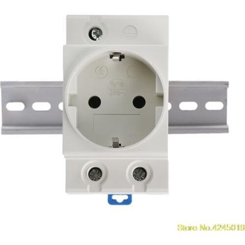 High Quality New EU Type 35mm DIN Rail Mount AC Power Socket 16A 250V AC Connector