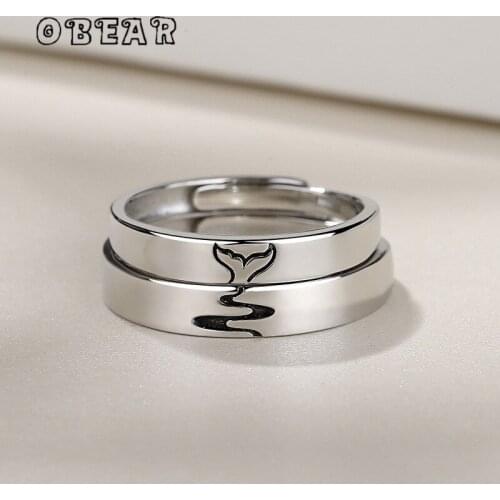 OBEAR 100% 925 Sterling Silver Fashion Fishtail River Adjustable Ring Couple Fashion Beach Party Birthday Gift Jewelry