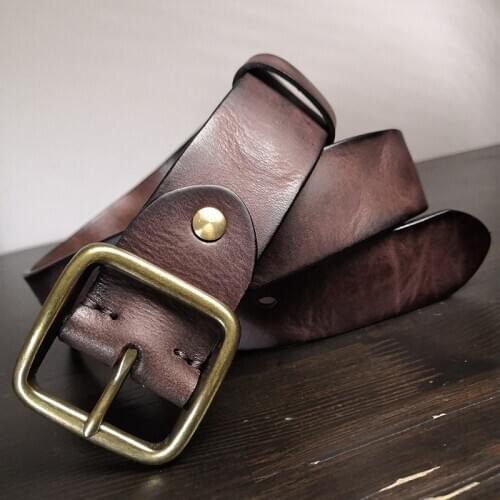 New Fashion Mens Retro Cowhide Leather Belt Solid Copper Pin Buckles Mens Metal Luxury Belt Jeans Wide Waist Belt 3.8cm
