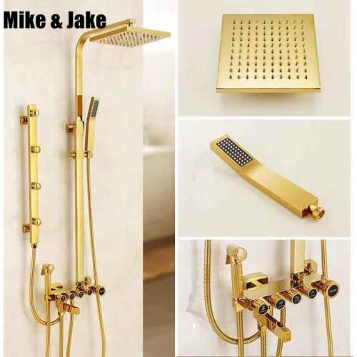 Bathroom Luxury Golden shower set with bidet shower with shelf gold shower set bathroom Shower faucet Bathtub Faucet Sets