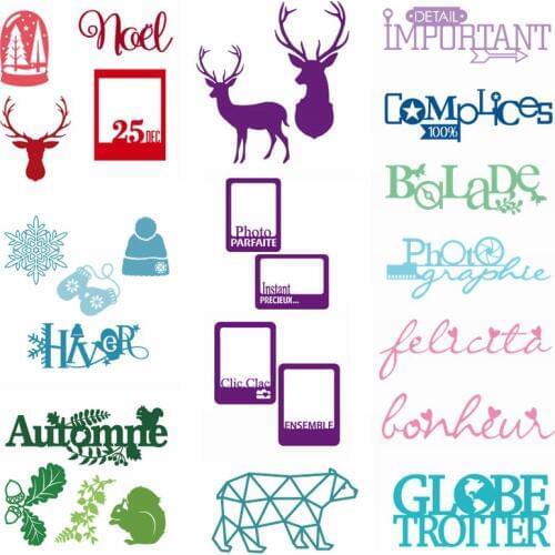 French Words Hiver Christmas Deer Noel Bear Photo Flower Metal Cutting Dies DIY Handmade Cards Scrapbooking Paper New Craft Dies