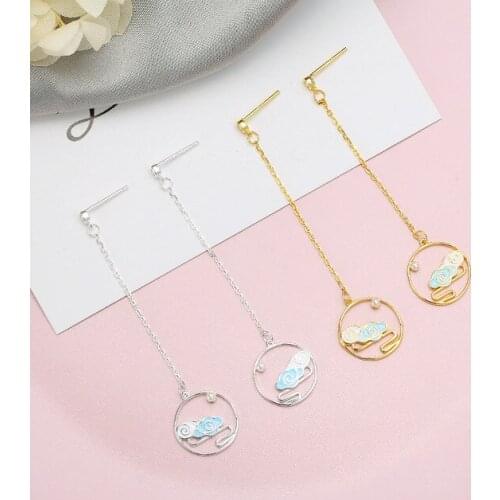 New Anime Grandmaster of Demonic Cultivation Wangji S925 Silver Earrings Cloud Ear stud Cosplay Props Gifts