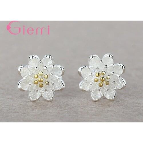 New Fashion 925 Sterling Silver Shiny Jewelry Lovely Women Girls Flower Stud Earrings Sweet Birthday Gifts for Engagement