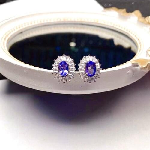 Fashion Silver Tanzanite Stud Earrings for Party 4*6mm Natural VVS Grade Tanzanite Earring 925 Sterling Silver Tanzanite Jewelry