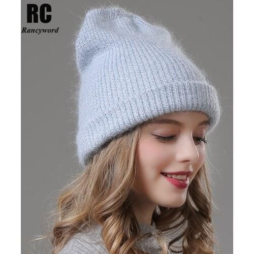 [Rancyword] Women Winter Hats Beanies Casual Female Real Fur Warm Hat Cap Gorros Angora Rabbit Fur Hat Skullies For Women RC2027