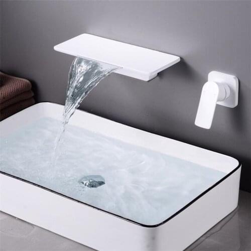 Basin Faucet Wall Mounted Brushed Gold Bathroom Sink Faucet In-Wall Black Waterfall Tap Basin Mixer Tap Set Combination