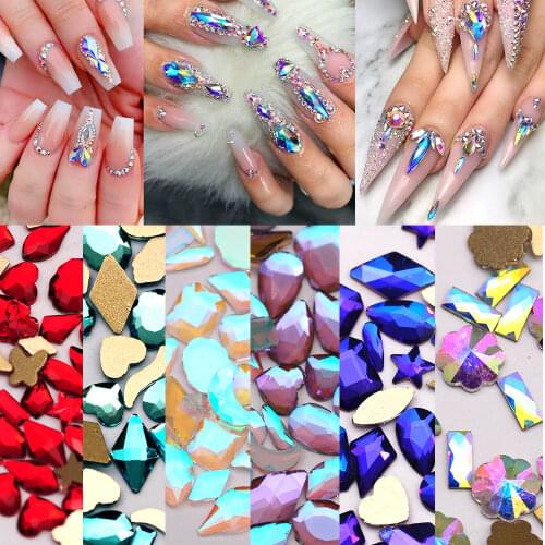 20pcs Mix Shape Different Color Crystal Nail Diamond Strass Glass Rhinestones For 3D Nails Art Decorations Supplies Rhinestone