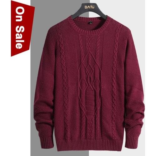 High Quality Thick Sweater Pullover Men Cotton Heay Knit O-Neck Sweater Male Fashion Winter Warm Father Sweater Dady Wine Red