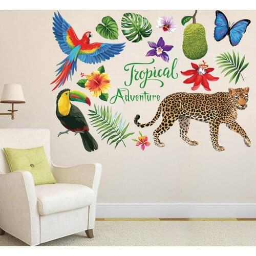 Tropical Plants Animal Jungle Adventure Wallpaper Mural Art Creative Self-Adhesive Wall Sticker Wall Decal Living Room Bedroom