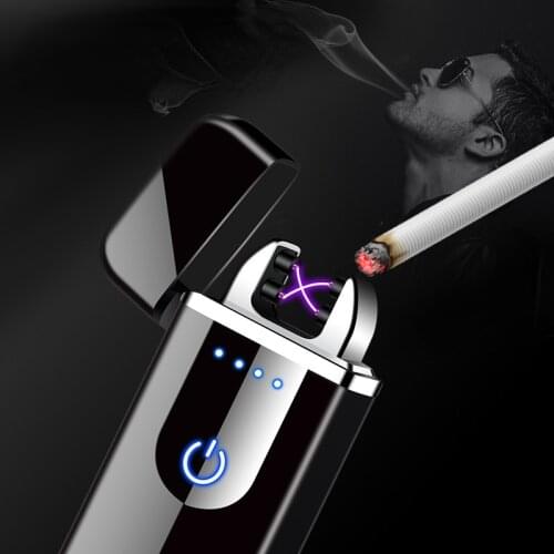 Touch Screen Lighter Charging USB Dual Arc Windproof Cigarette Lighter Smoking Accessories for Weed Gadgets for Men Good Gift