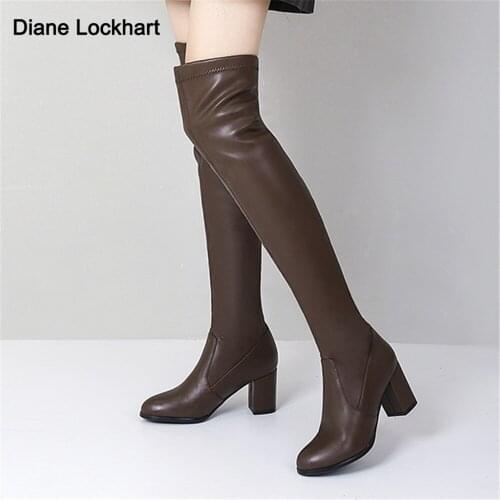 2021 Sexy Thigh High Boots Platform Winter Boots Women Shoes Stretch Over the Knee Boots High Heels Brown White Black Long Boots