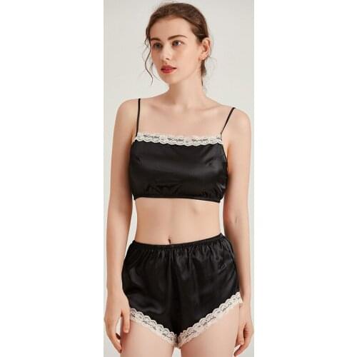 Women Pajamas Sets 2PCS Strapless Strap Top Vest&Shorts Pyjamas Rayon Sleep Suit Sleepwear Lace Nightwear Summer Loose Home Wear