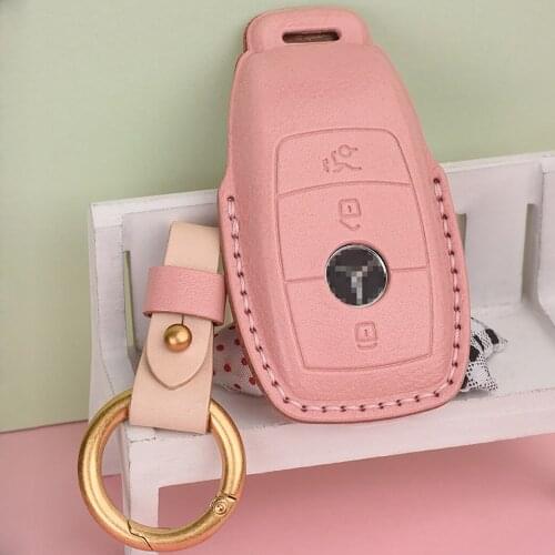 Lady Genuine Cow Leather Car Key Case Cover Hot Pressing Protect Shell For Mercedes Benz Hand Made Auto Accessories Key Chain