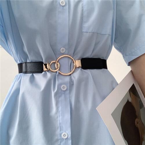 Women thin Elastic Waistbands Dress Belt Accessories Stretch Corset Waist HOT gold circle alloy Metal Buckle cummerbunds wedding