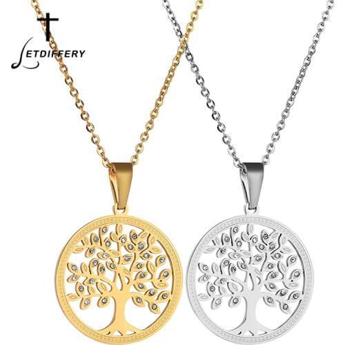 Letdiffery Tree of Life Pendant Necklaces Rhinestone Chain Long Necklaces for Women Christmas Gift Dropshipping