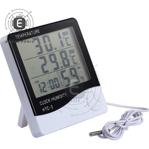 LCD Electronic Digital Thermometer Hygrometer Meter Weather Station Thermometer Hygrometer Clock Alarm HTC-2