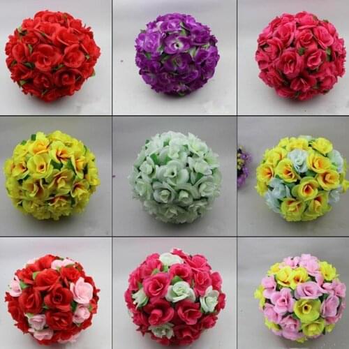 12 inch Elegant Artificial Silk Roses Flowers Kissing Ball 10 Colors For Wedding Christmas Ornaments Party Decoration Supplies
