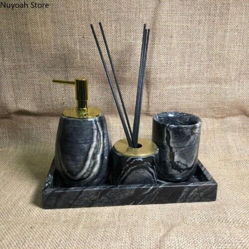 Bathroom Accessories Marble Lotion Bottle Cup Perfume Bottle Household Goods Hotel Bath Toiletry Set Bathroom Decoration Modern