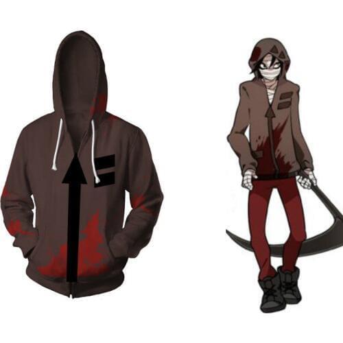 Anime Angels of Death Isaac Foster Zack D Print Zipper Hoodie Hood Jacket Coat Uniform Cosplay Costume Sweatshirt Outfit