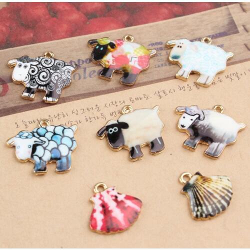 Free shipping Colorful Pattern Cartoon Animals Sheep/Scallop shape jewelry charms diy necklace/bracelet/earring pendants