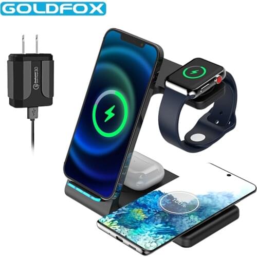 15W Fast Wireless Charger 4 in 1 Qi Charging Dock Station For iPhone 12 11 Pro XS MAX XR X Apple Watch AirPods For Samsung HUAWE