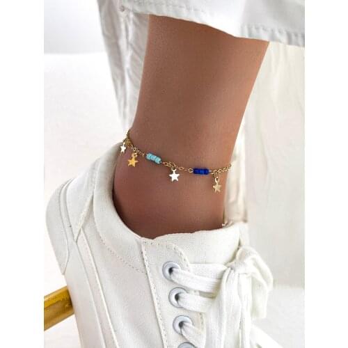 Stillgirl 1Pc Boho Gold Star Anklet Bracelet for Women Simple Multi Color Beaded Chain Sandals 2021 Fashion Jewelry Bijoux Femme