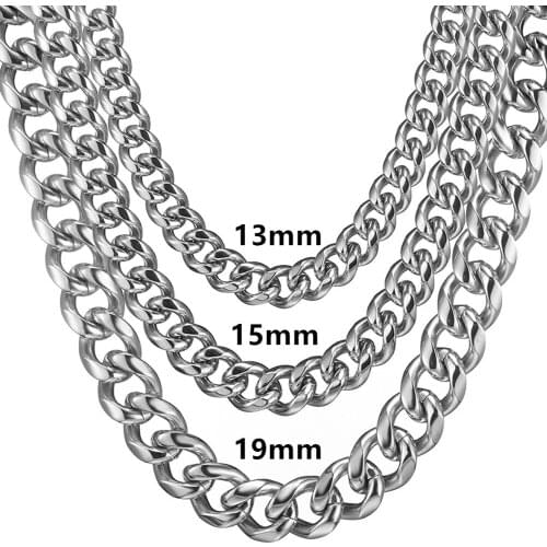Men Chain Hip Hip Jewelry Curb Cuban Link Chain Necklace Fashion Women Chain Choker 13/15/19mm Wide 7-40inch