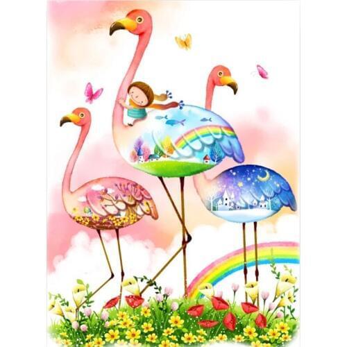 Wooden Jigsaw Puzzle 500-1000 Pieces Adult Antistress Cartoon Animal Flamingo and Girl Childrens Educational Toy Birthday Gift